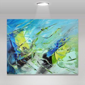 Original Abstract Art Canvas Painting Signed Decor 11x14 - "Green Abyss"